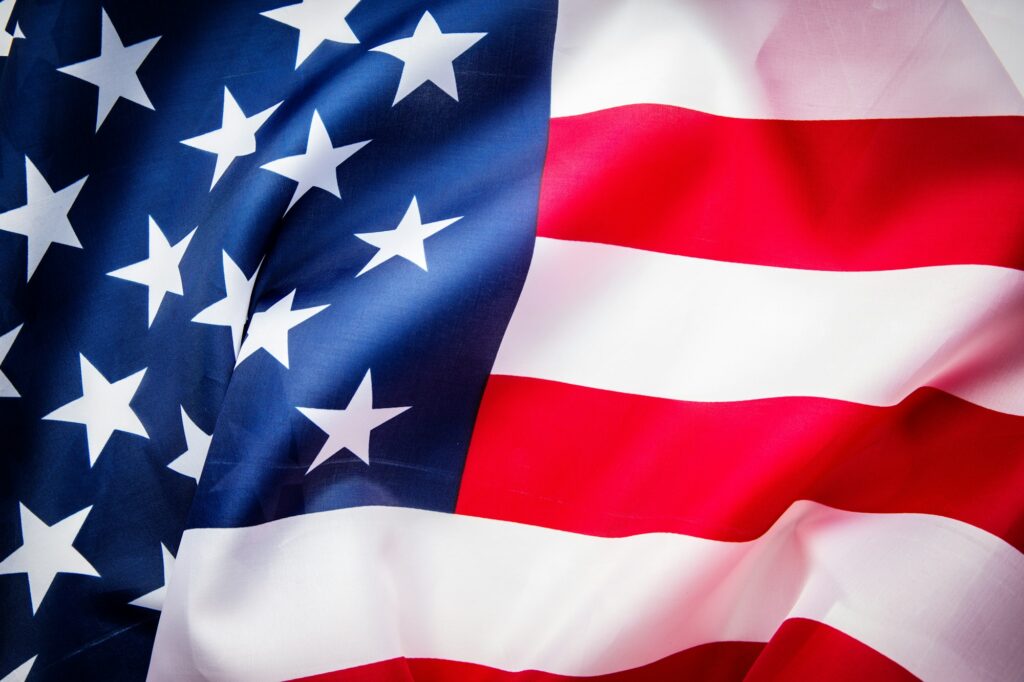 USA flag background.